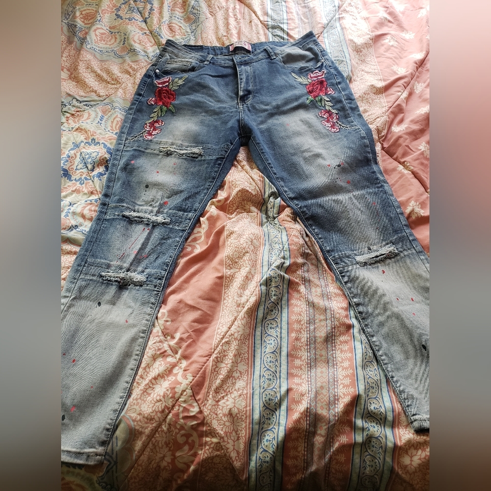 Denim & Rivets Size 22 Embroidered Skinny Jeans EUC